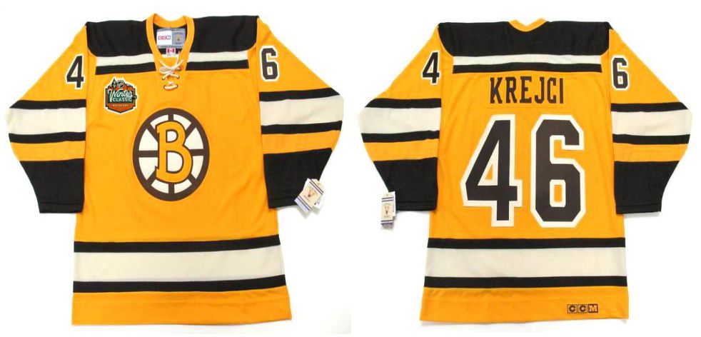 2019 Men Boston Bruins 46 Krejci Yellow CCM NHL jerseys